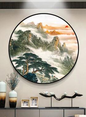 泰山日出图日出东方招财风水进门玄关画圆形有山无水靠山图挂画