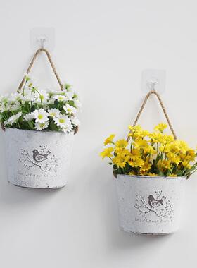 美式田园铁艺壁挂花盆复古墙面花篮吊篮花篮墙壁悬挂装饰铁皮花盆