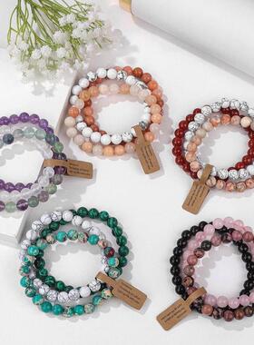 3Pcs/Set 8MM Beads Bracelet With Wish Tag Gem Natural Stone
