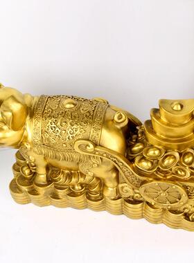 铜金钱元宝福猪摆件居装饰品摆设十二生肖猪摆件猪拉元宝车
