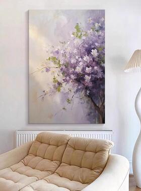 F紫气东来挂画法式奶油风玄关装饰画客厅抽象紫色花卉治愈系大气