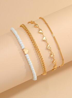 Metal Chain anklet Set 4-piece set金属炼条米珠脚炼套装4件套