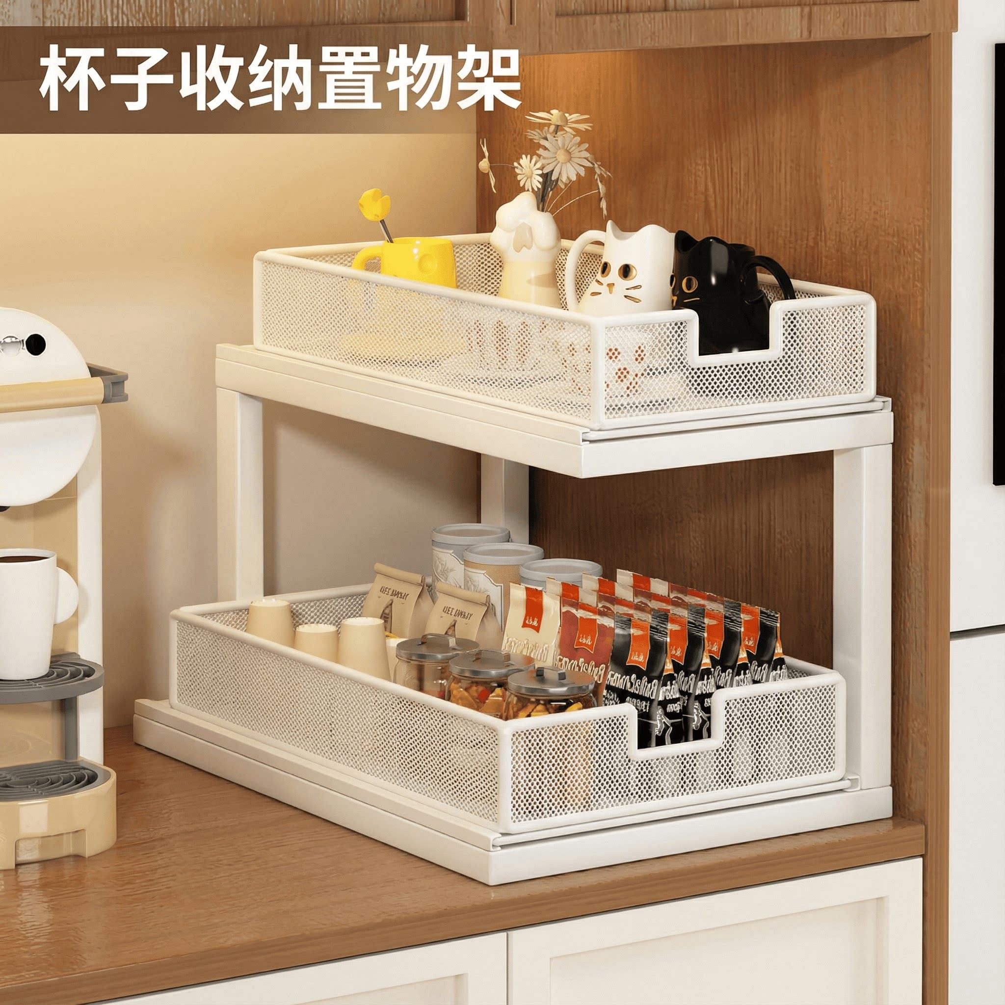 Cup storage rack desktop storage cabinet sideboard coffee cup teacup tea set household desktop pull-out type