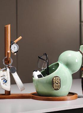 新中国风入口门钥匙存储门廊饰品元宝财富聚宝盆饰品乔迁礼物