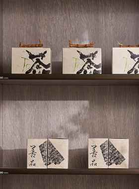 新中式样板间茶室书房茶柜摆件侘寂风高级感茶饼茶叶罐茶叶袋装饰