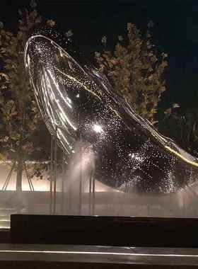 不锈钢雕塑鲸鱼镜面手工锻造售楼处主景雕塑定制设计施工一体