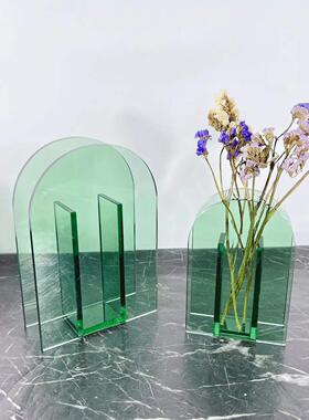 现代简约灰色插花玻璃花瓶餐桌装饰花器家居桌面摆件客厅