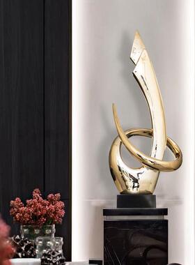 办公室摆件大号创意雕塑家居客厅玄关树脂电镀工艺品简约装饰品