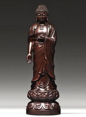 黑檀木雕西方三圣摆件实木雕刻观音菩萨佛像家居客厅店铺办公装饰