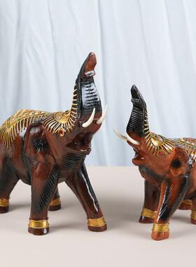 东南亚桌面摆设客厅风水象玄关泰国进口大象摆件实木雕刻博古架