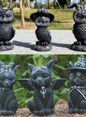 新款直销新款独立站万圣节魔法猫咪树脂工艺品摆件动物雕塑桌面装