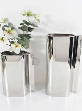 现代轻奢金属花瓶摆件琉璃样板房软装家居饰品皮质单耳不规则花器