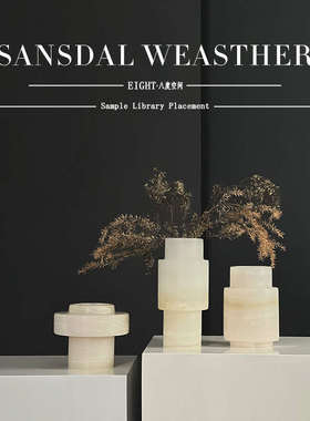 现代简约新中式样板房天然云石花瓶摆件创意时钟烛台托盘桌面装饰