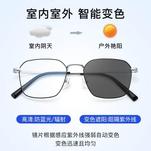 高档变眼镜男潮防蓝光抗框辐射平有色度数配近视眼镜大脸光方防雾 - 图1