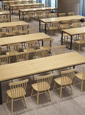 学校公司单位食堂餐桌椅商用面馆饭店快餐实木桌椅组合温莎椅