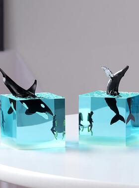 微景观海洋鲸鱼小夜灯潮玩生日礼物送礼家居入宅桌面客厅树脂摆件