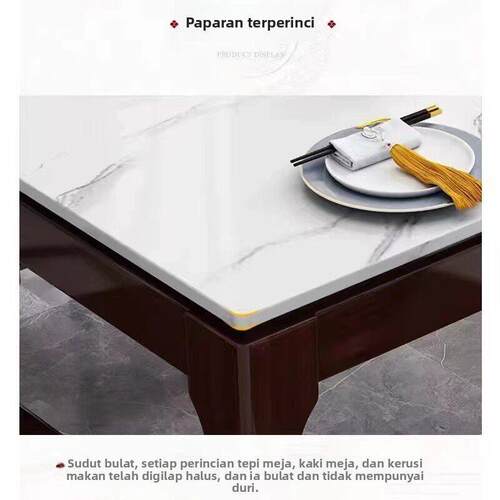 新中式岩板餐桌椅组合实木长方形现代简约小户型家用饭餐西餐桌子 - 图3