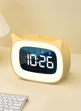 三每儿童夜灯闹钟一体学生静音牀头锺伴睡灯超大铃声起牀神器M18