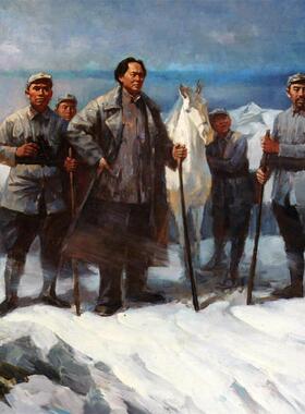 红军长征翻越夹金雪山革命战争油画客厅装饰画办公室展厅壁画墙画