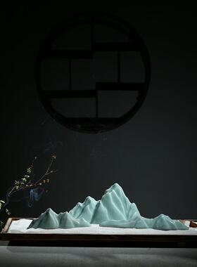 高档新中式简摆约件国潮枯山水造山景陶瓷创意软装盘微景沙观日式