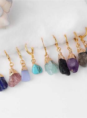 Natural Irregular Raw Stone Earrings Amethysts Apatite