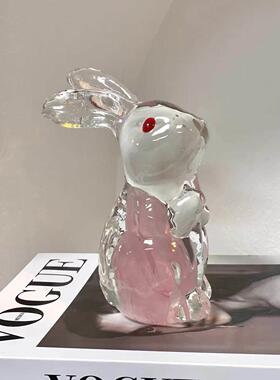 淄博琉璃时尚创意摆件粉色小兔子工艺品客厅餐厅卧室梳妆台摆放