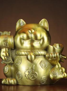 黄铜猫元宝猫聚宝盆福猫家居店铺摆件厂家开运猫财猫