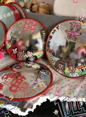 结婚超绝小圆镜！凹凸圆镜结婚装饰摆件diy自制彩绘拍照出片神器