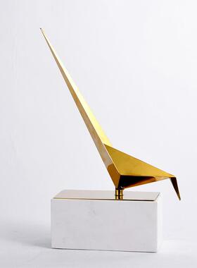 视不DS0213现代简约轻厅奢大理石锈钢小鸟摆件样板房酒柜电柜玄关