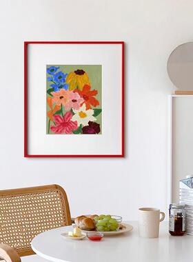 中古风红色花卉客厅装饰画法式复古卧室挂画北欧简约玄关画
