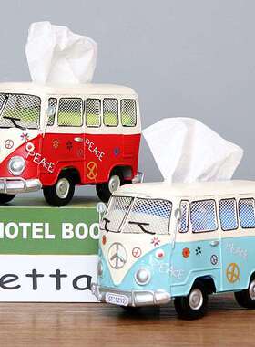 美式复古冲浪滑板车068巴士纸巾创意汽可爱摆纸巾抽纸盒铁艺盒模