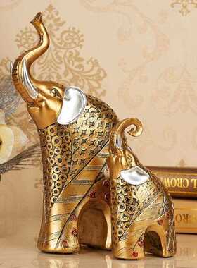 树脂工艺品欧式情侣大象酒柜书房摆设结婚礼物金色彩绘手工