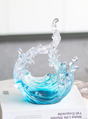 现代艺术抽象海浪波涛软装饰品样板房家居玄关前台酒柜设计师摆件
