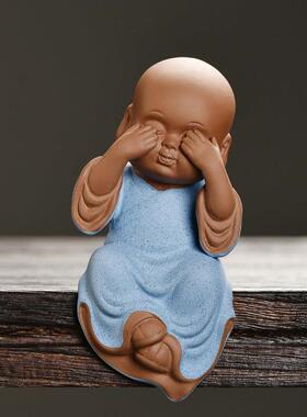 创意紫砂三不小和尚香炉摆件家居客厅茶室茶桌装饰品功夫茶道配件