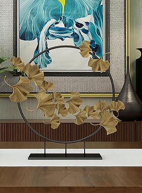 意式新款样板房别墅装饰品金属摆件客厅创意银杏叶铁艺酒店艺术品