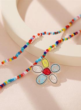 Double layer short choker rice bead necklace women米珠项链女