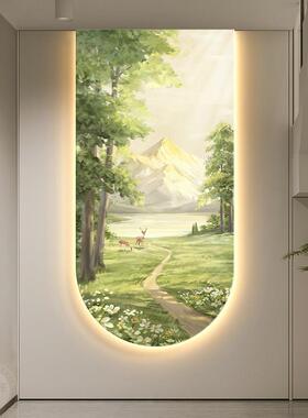 现代简约玄关装饰画大气风景空间延伸发光挂画北欧绿色客厅壁灯画