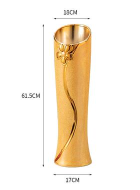 正品58cm金色陶花瓶 落瓷地大关花瓶 客厅电视柜摆件装饰居 家玄