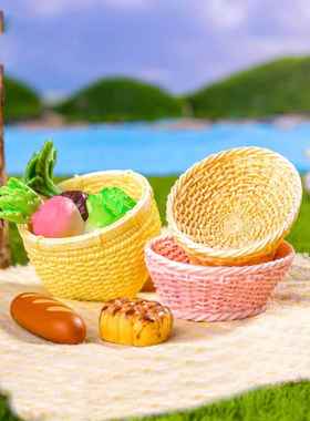 微景观简约现代创意仿真藤竹编篮子竹筐野炊露营 造景DIY饰品摆件