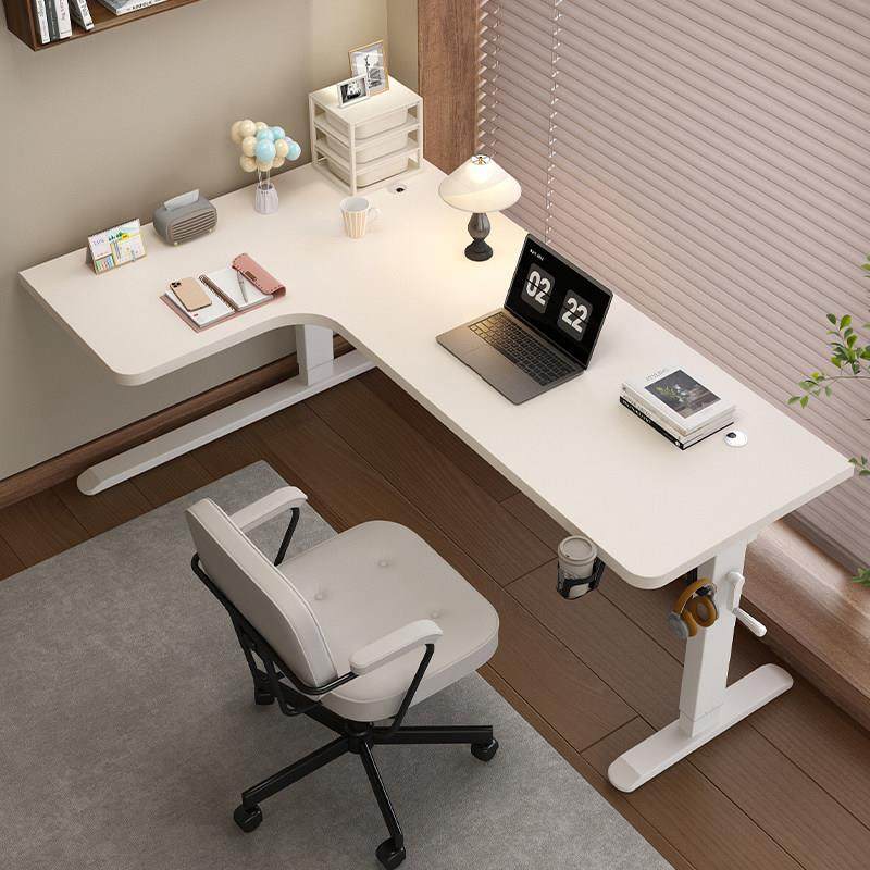 手摇升降桌转角书桌电脑桌L型家用办公桌子可调节卧室实木学习桌,淘宝优惠券,粉丝福利购,淘宝优惠卷