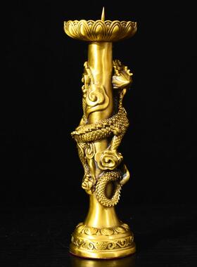黄铜龙凤烛台铜双龙蜡台盘龙戏珠烛龙凤铜蜡台蜡烛灯台盘龙戏珠