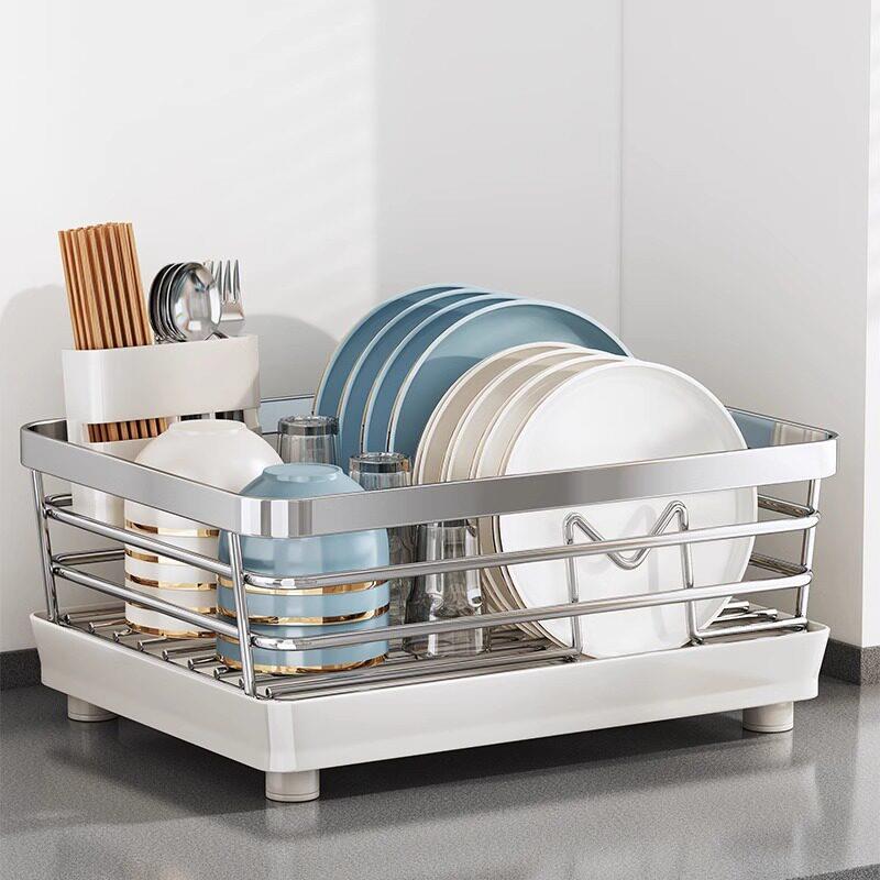 Kitchen 304 stainless steel dish storage rack kitchen storage rack single layer drain basket bowl rack for draining dishes