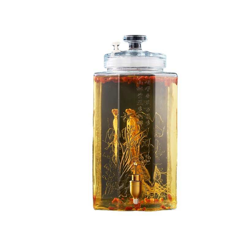 Manufacturer's spot embossed wine bottle faucet anti-blocking thickened sealed wine bottle transparent glass wine jar storage wine bottle
