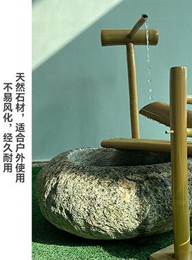 鹅卵石花园水槽石槽别墅花园造景水景石盆水景石槽花园石头水景盆