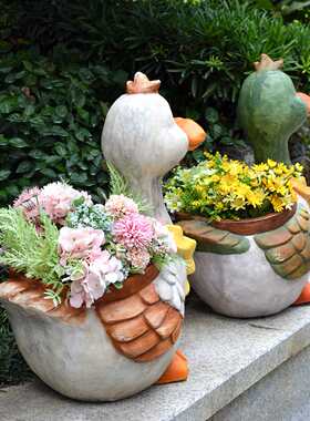 卡通鸭子户外动物花盆别墅园林花园庭院布置幼儿园装饰创意摆件