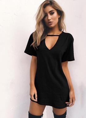 New women's collar hanging neck hollow dress