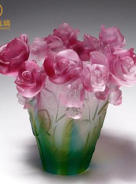 正品琉璃玫瑰品花书装瓶小摆件香炉薰香客厅房轻奢高档饰工艺礼摆