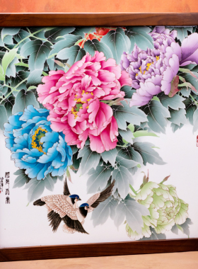 收藏级瓷板画挂画壁画省大师周爱平手绘客厅玄关书房装饰家居摆件