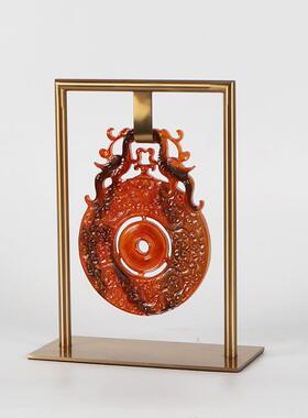 高端龙纹玉扣新中式茶室展示柜博古架茶台书房陈列装饰品玉璧摆件