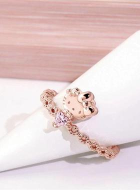 新品HelloKitty 50th系列-凯蒂猫水晶锆石戒指卡通可爱生日礼物